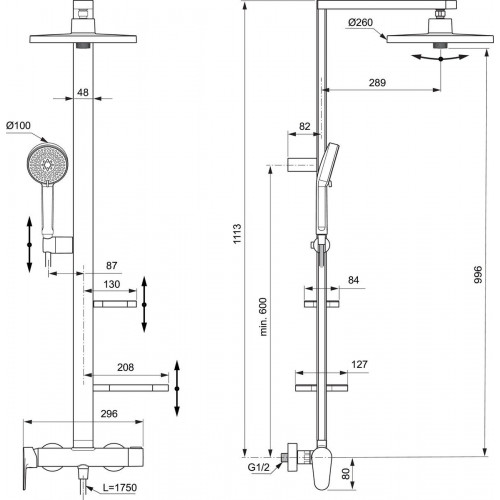 Columna de ducha termostática IDEAL STANDARD Alu+ plata cepillado