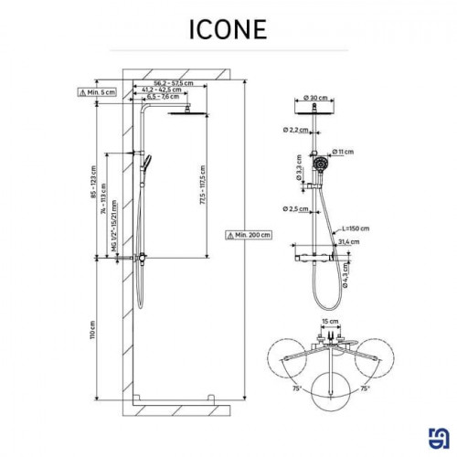Columna de ducha termostática SENSEA New Icone dorado cepillado