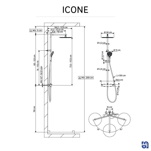 Columna de ducha termostática SENSEA New Icone dorado cepillado