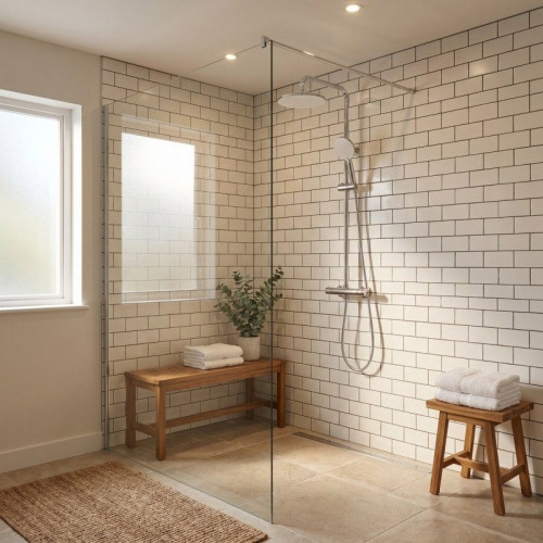 Columna de ducha XXL 250 con mezclador termostático, ducha de 3 rociadores, cromo (SATSSTKE)