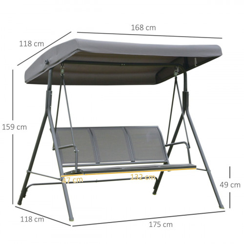 Columpio de Jardín Outsunny Acero, Poliéster Gris 175x118x159 cm
