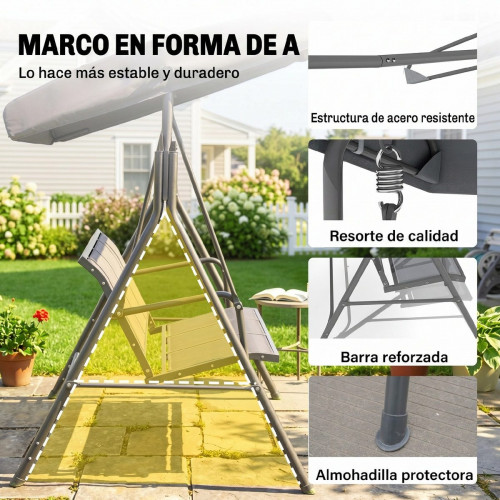 Columpio de Jardín Outsunny Acero, Poliéster Gris 175x118x159 cm