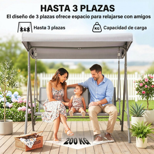 Columpio de Jardín Outsunny Acero, Poliéster Gris 175x118x159 cm