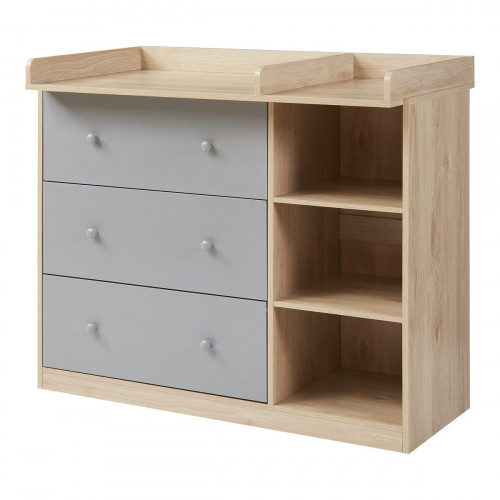 Cómoda Beldinupp con cambiador extraíble 3 cajones 93x110x55 cm - Efecto roble/Gris [en.casa]