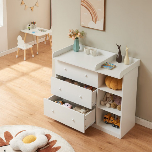 Cómoda Beldinupp con cambiador extraíble 3 cajones 93x110x55cm - Blanco [en.casa]