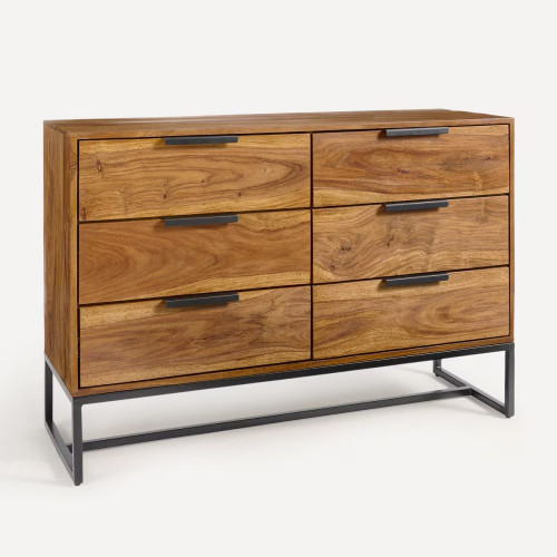 Cómoda de madera de palisandro con 6 cajones Bremen EuroVolter Nogal