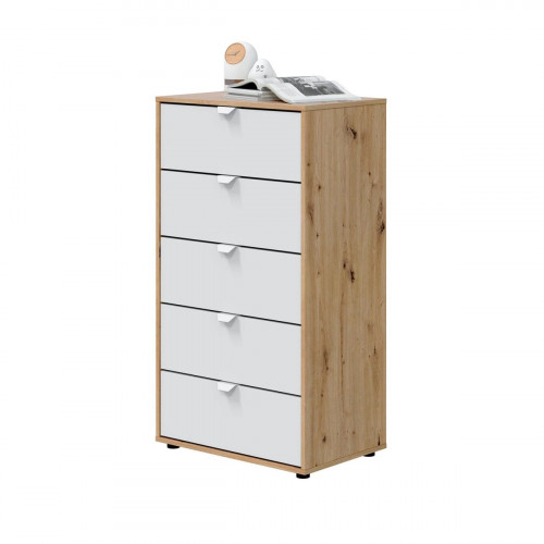 Cómoda GARONA con 5 cajones 109x61x40cm roble/blanco