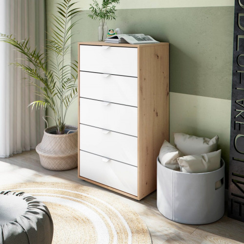 Cómoda GARONA con 5 cajones 109x61x40cm roble/blanco