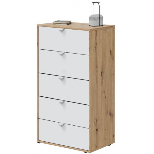 Cómoda GARONA con 5 cajones 109x61x40cm roble/blanco