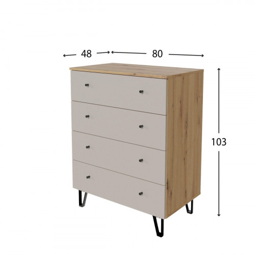 Cómoda Home Ardila roble gris con 4 cajones de 80.2x103.3x48 cm