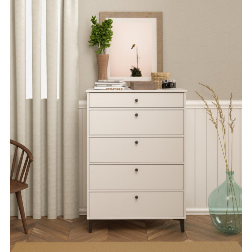 Cómoda Home Limia blanca con 5 cajones de 82x115x48 cm