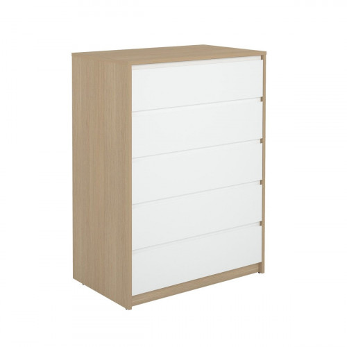 Cómoda Home Tera blanca y roble con 5 cajones de 80x109x48 cm