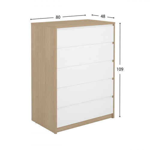 Cómoda Home Tera blanca y roble con 5 cajones de 80x109x48 cm