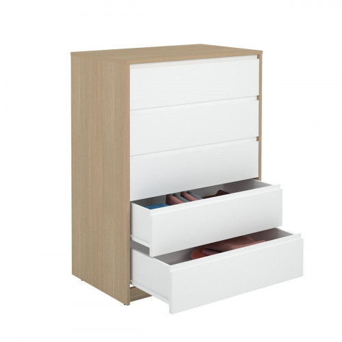 Cómoda Home Tera blanca y roble con 5 cajones de 80x109x48 cm