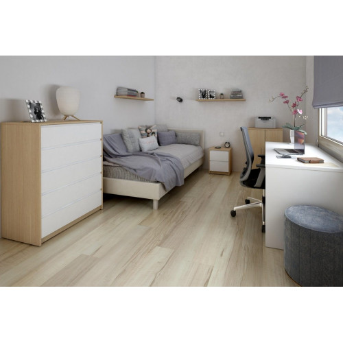 Cómoda Home Tera blanca y roble con 5 cajones de 80x109x48 cm