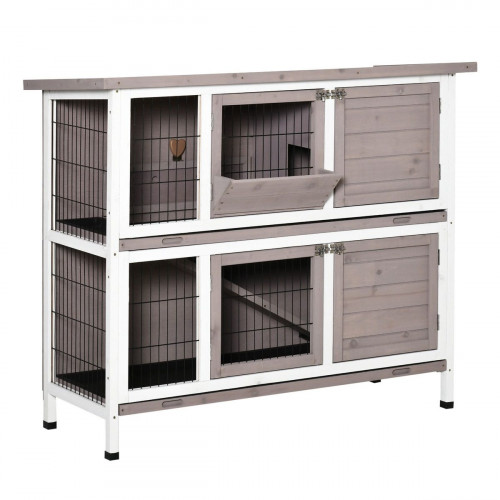 Conejera madera exterior con techo abrible PawHut 122x50x101 cm marrón