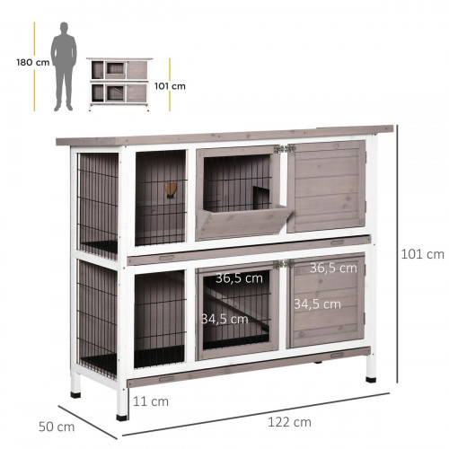 Conejera madera exterior con techo abrible PawHut 122x50x101 cm marrón