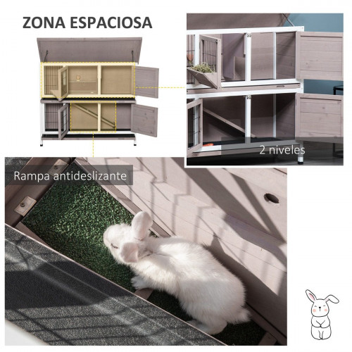 Conejera madera exterior con techo abrible PawHut 122x50x101 cm marrón