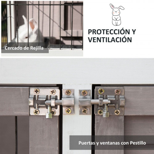 Conejera madera exterior con techo abrible PawHut 122x50x101 cm marrón