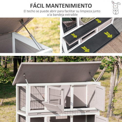 Conejera madera exterior con techo abrible PawHut 122x50x101 cm marrón