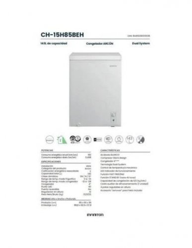 Congelador horizontal Infiniton CH-15H85BEH Defrost 143L E