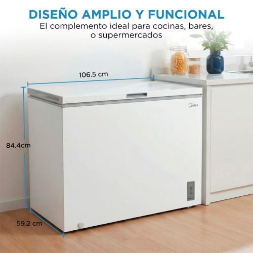 Congelador horizontal Midea, Inverter y tirador integrado - MDRC411FZE01 Blanco