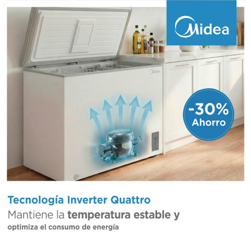 Congelador horizontal Midea, Inverter y tirador integrado - MDRC411FZE01 Blanco