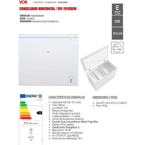 Congelador Horizontal VOK EVF-291CDEW