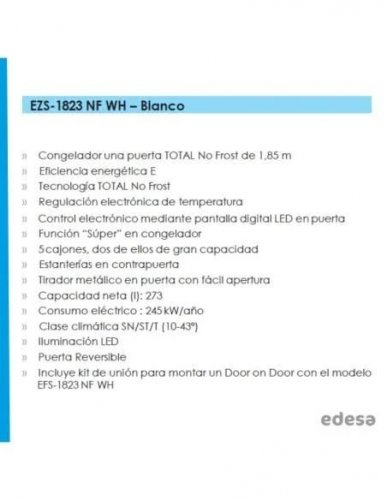 Congelador vertical Edesa EZS-1823 NF WH