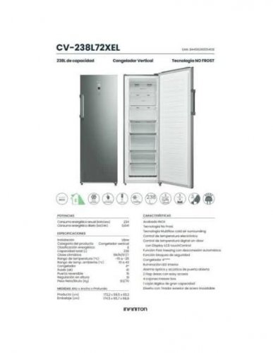 Congelador vertical Infiniton CV-238L72XEL