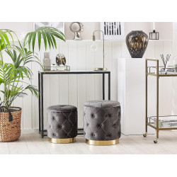 Conjunto de 2 pufs con almacenaje PUEBLO Terciopelo Gris 40/33 cm 40/33 cm 44/36 cm