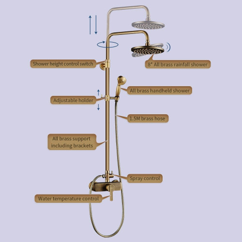 Conjunto de ducha Auralum max，Columna de ducha mecánica，Cobre, Modelo EU