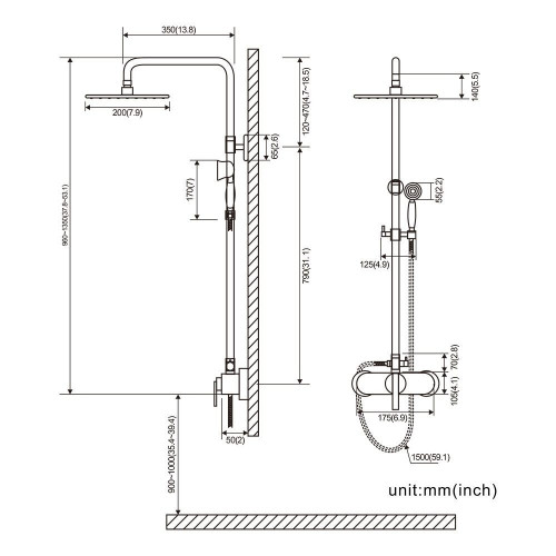 Conjunto de ducha Auralum max，Columna de ducha mecánica，Cobre, Modelo EU