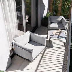 Conjunto de jardín Naterial Levo de acero gris para 2 personas