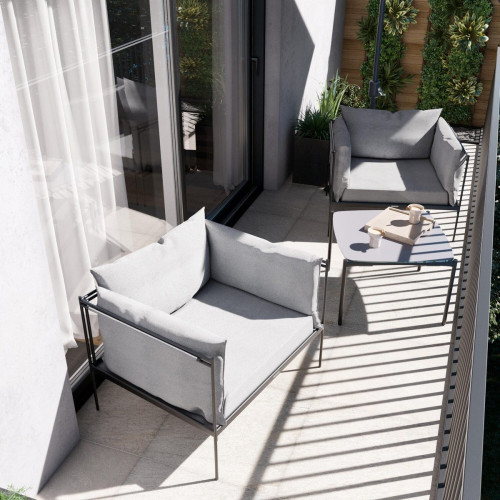 Conjunto de jardín Naterial Levo de acero gris para 2 personas