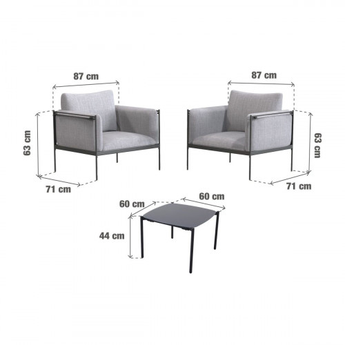 Conjunto de jardín Naterial Levo de acero gris para 2 personas