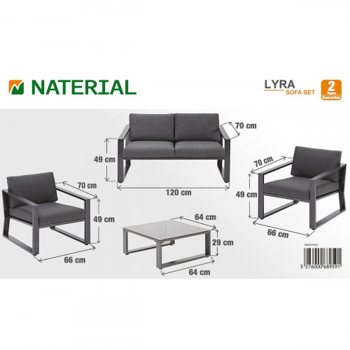 Conjunto de jardín NATERIAL Lyra de aluminio gris para 4 personas