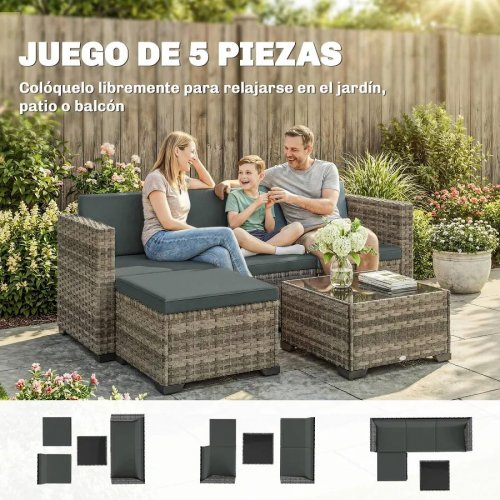 Conjunto de Jardín Outsunny 188x120x61 cm Gris