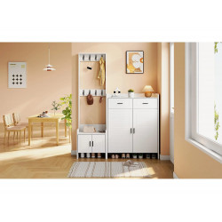 Conjunto de muebles blancos para recibidor: zapatero con 2 cajones y 8 ganchos.