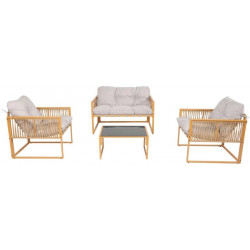 Conjunto de muebles de jardin de 4 plazas efecto ratán con cojines