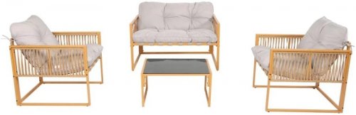 Conjunto de muebles de jardin de 4 plazas efecto ratán con cojines