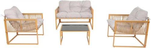 Conjunto de muebles de jardin de 4 plazas efecto ratán con cojines