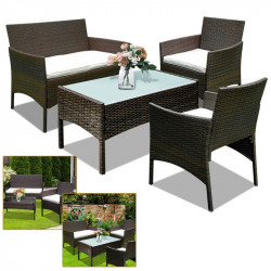 Conjunto de muebles de jardín de resina tejida marrón - 4 plazas - Sofá + Sillón + Mesa