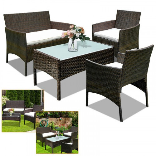 Conjunto de muebles de jardín de resina tejida marrón - 4 plazas - Sofá + Sillón + Mesa