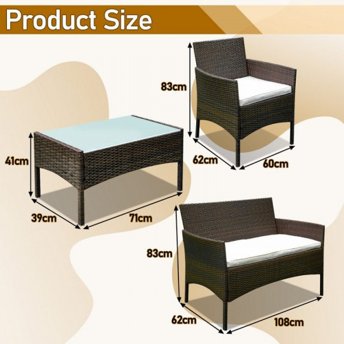 Conjunto de muebles de jardín de resina tejida marrón - 4 plazas - Sofá + Sillón + Mesa