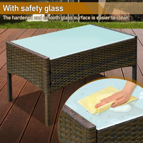 Conjunto de muebles de jardín de resina tejida marrón - 4 plazas - Sofá + Sillón + Mesa