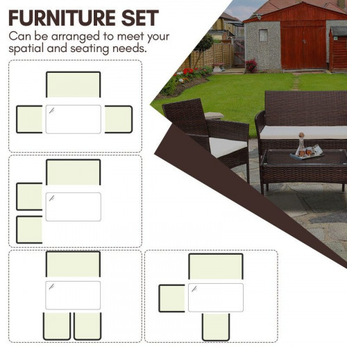 Conjunto de muebles de jardín de resina tejida marrón - 4 plazas - Sofá + Sillón + Mesa