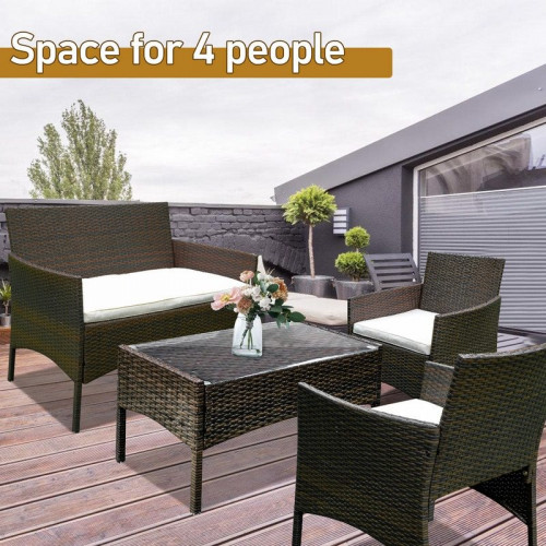 Conjunto de muebles de jardín de resina tejida marrón - 4 plazas - Sofá + Sillón + Mesa