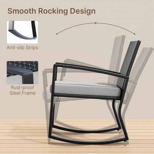 Conjunto De Muebles De Terraza 4 Piezas En Ratán Negro, Sillones Mecedores Con Mesa De Vidrio Templado, Para Jardín Balcón