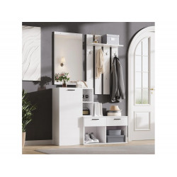 Conjunto de recibidor 120 × 35 × 175,5 cm - con mueble zapatero, espejo y ganchos - 2 cajones y 1 puerta - blanco